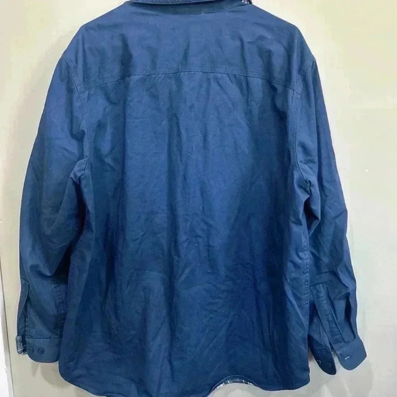 LL Bean Flannel Lined Hurricane Button Up Shirt Jacket Blue Plaid Work Shacket - Picture 2 of 6